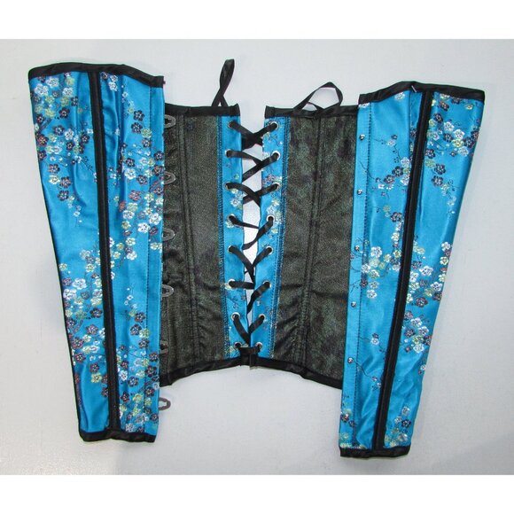 Blue Black Asian Themed Boned Corset Set - NEW - Picture 8 of 8